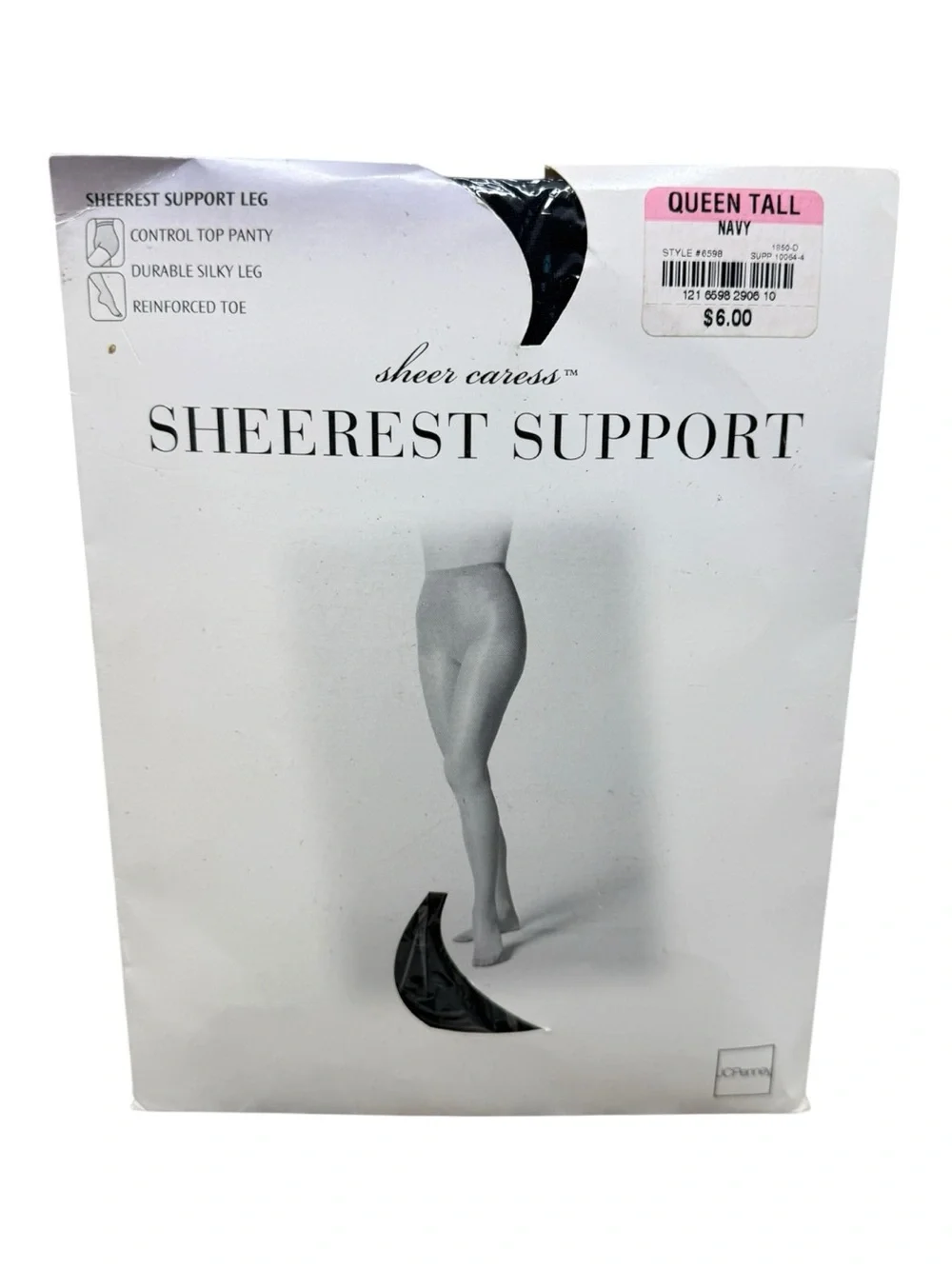 JCPenney Silky Sheer Satiny Control Top Pantyhose Average Navy Reinforced Toe